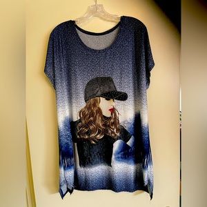 One size fits all blue with rhinestones.